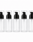 30ml Frosted Square Shoulder Bottle With Black Serum Pump & Clear Over-cap 5 pack | The Skin Science Company