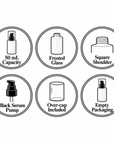 50ml Frosted Square Shoulder Bottle With Black Serum Pump & Clear Over-cap (photo 2) | The Skin Science Company