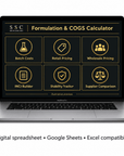 Formulation & COGS Calculator Spreadsheet, digital spreadsheet template | The Skin Science Company