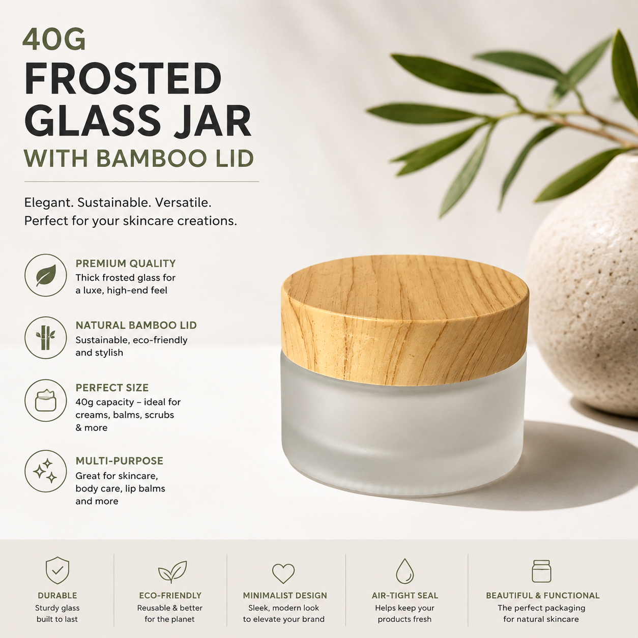 40g Frosted Glass Jar with bamboo lid