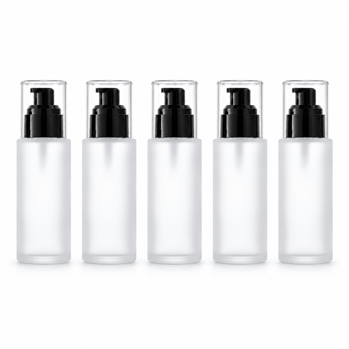 50ml Frosted Square Shoulder Bottle With Black Serum Pump & Clear Over-cap - The SkinScience Company