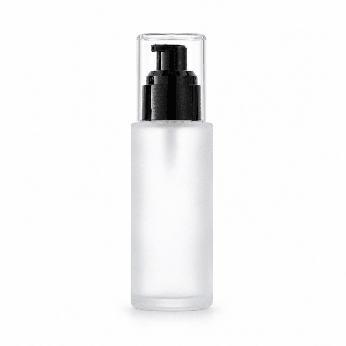 50ml Frosted Square Shoulder Bottle With Black Serum Pump & Clear Over-cap - The SkinScience Company