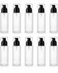 50ml Frosted Square Shoulder Bottle With Black Serum Pump & Clear Over-cap 10 pack | The Skin Science Company