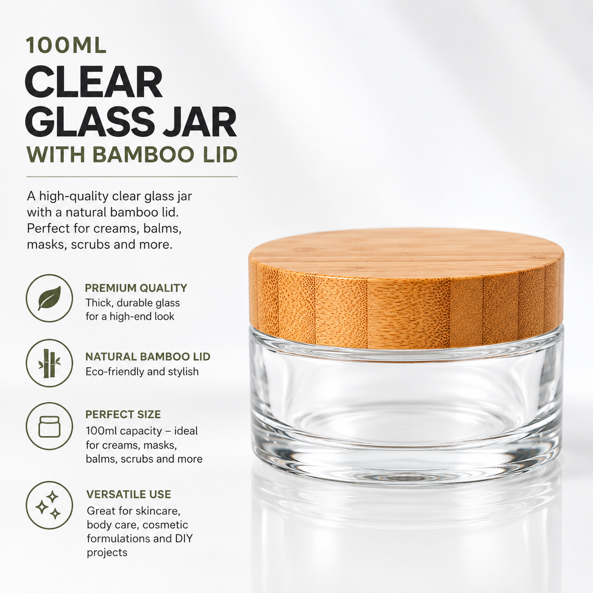 100ml Clear Glass Cream Jar with Bamboo Lid