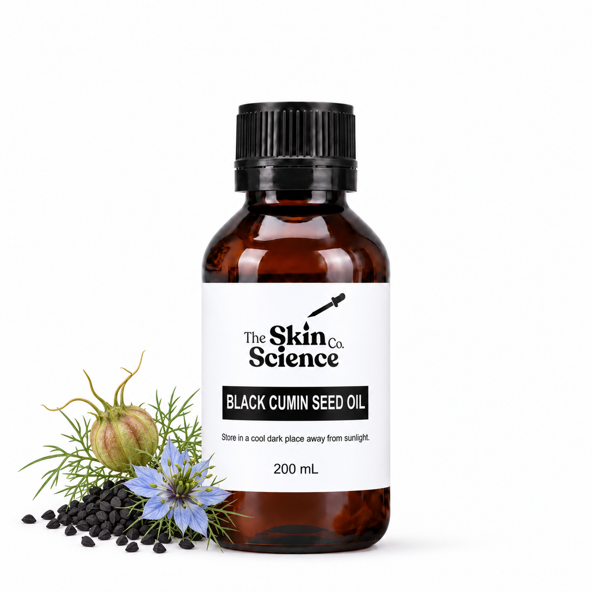 Black Cumin Seed Oil (Kalonji), 200 mL, amber black-cap bottle