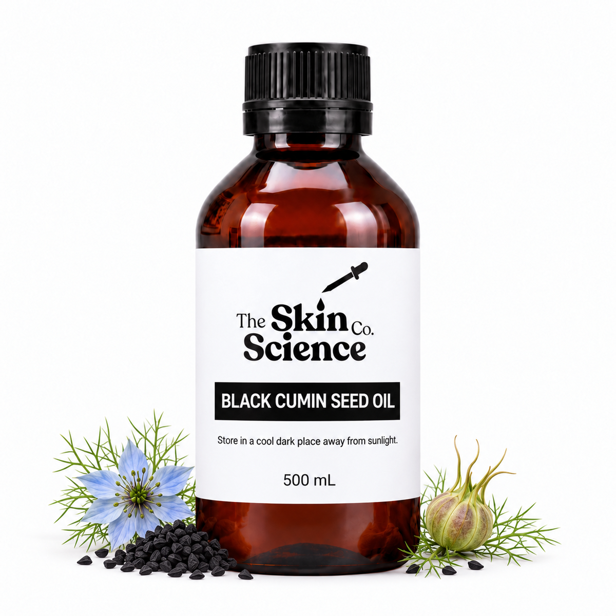 Black Cumin Seed Oil (Kalonji), 500 mL, amber black-cap bottle