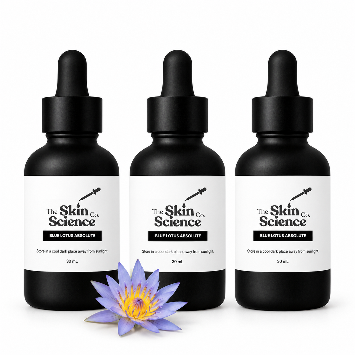 Blue Lotus Absolute Oil, 3 x 30 mL black glass dropper bottles