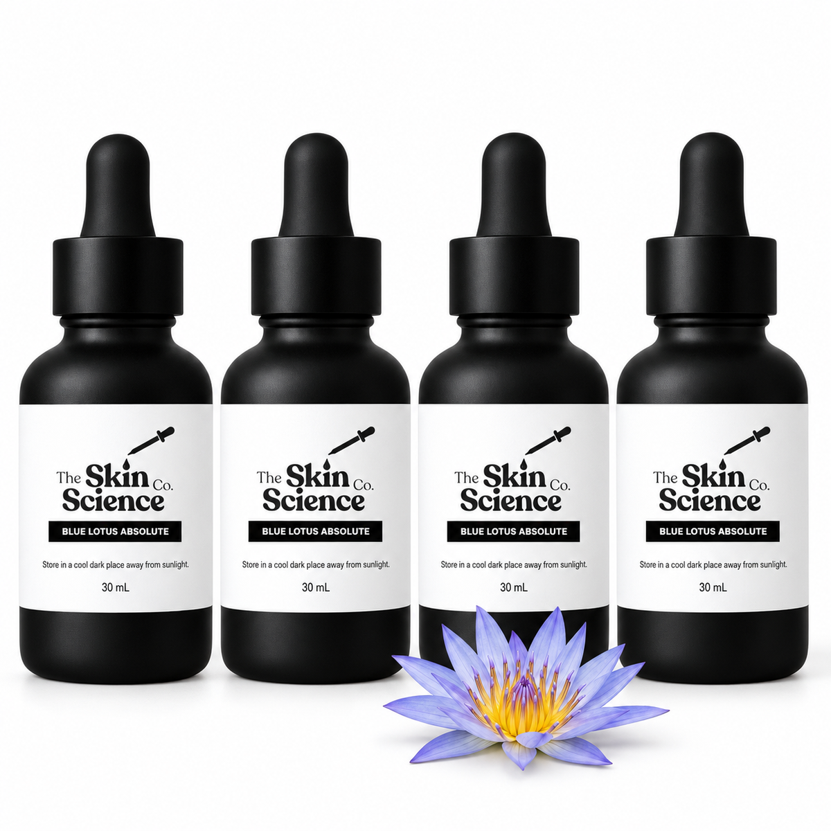 Blue Lotus Absolute Oil, 4 x 30 mL black glass dropper bottles