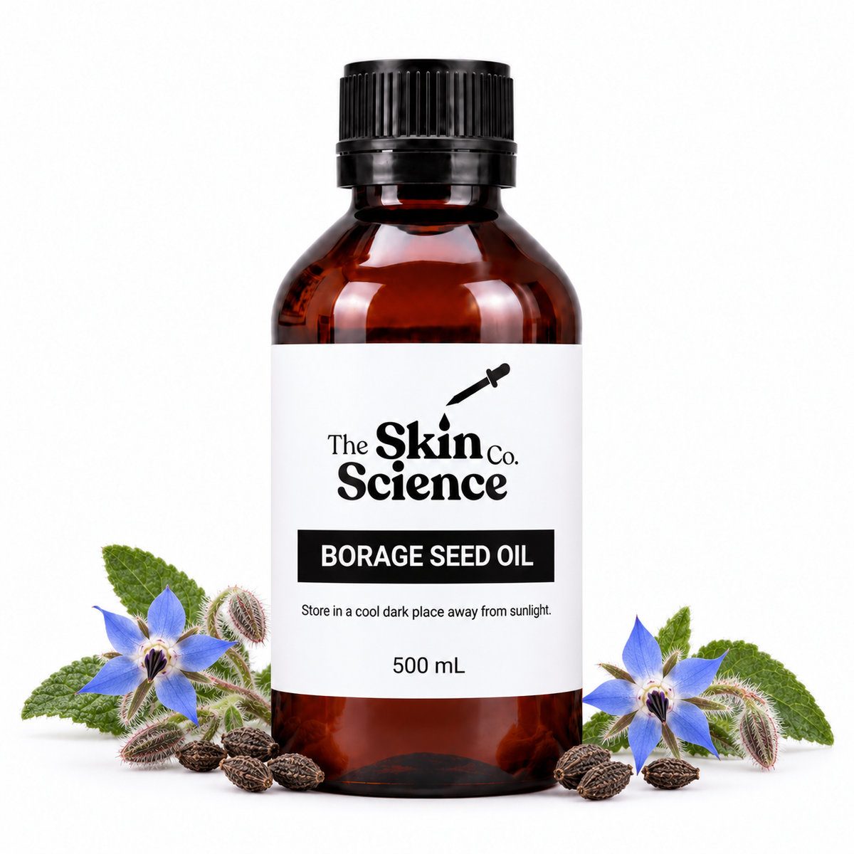 Borage Seed Oil, 500 mL, amber black-cap bottle