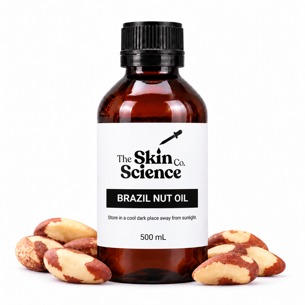 The Skin Science Company Brazil Nut Oil – 500 mL amber bottle on white background