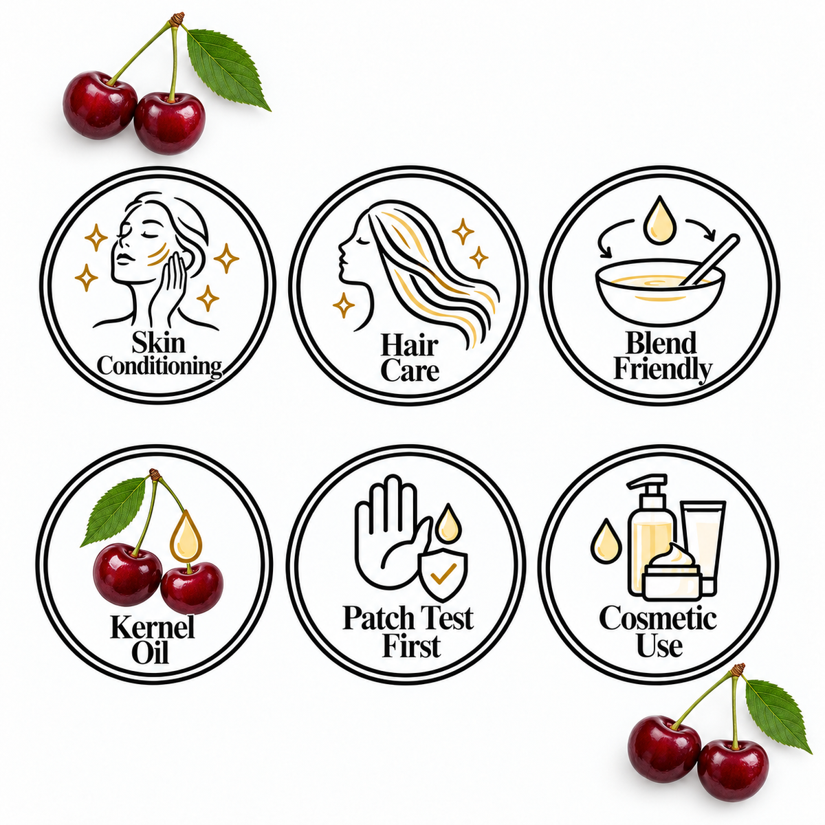 Cherry Kernel Oil — Skin Conditioning, Hair Care, Blend Friendly, Kernel Oil, Patch Test First, Cosmetic Use
