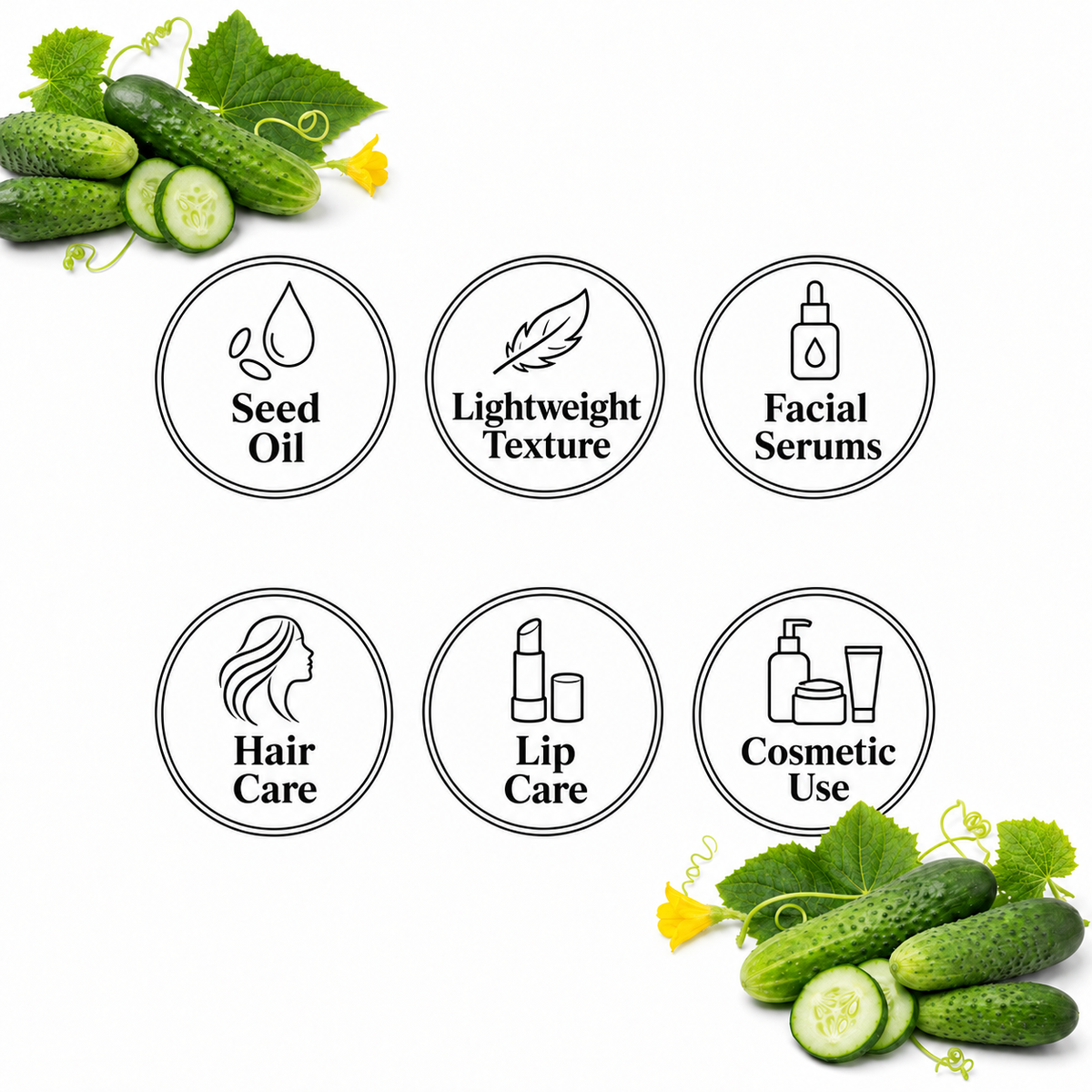 Cucumber Oil — Seed Oil, Lightweight Texture, Facial Serums, Hair Care, Lip Care, Cosmetic Use
