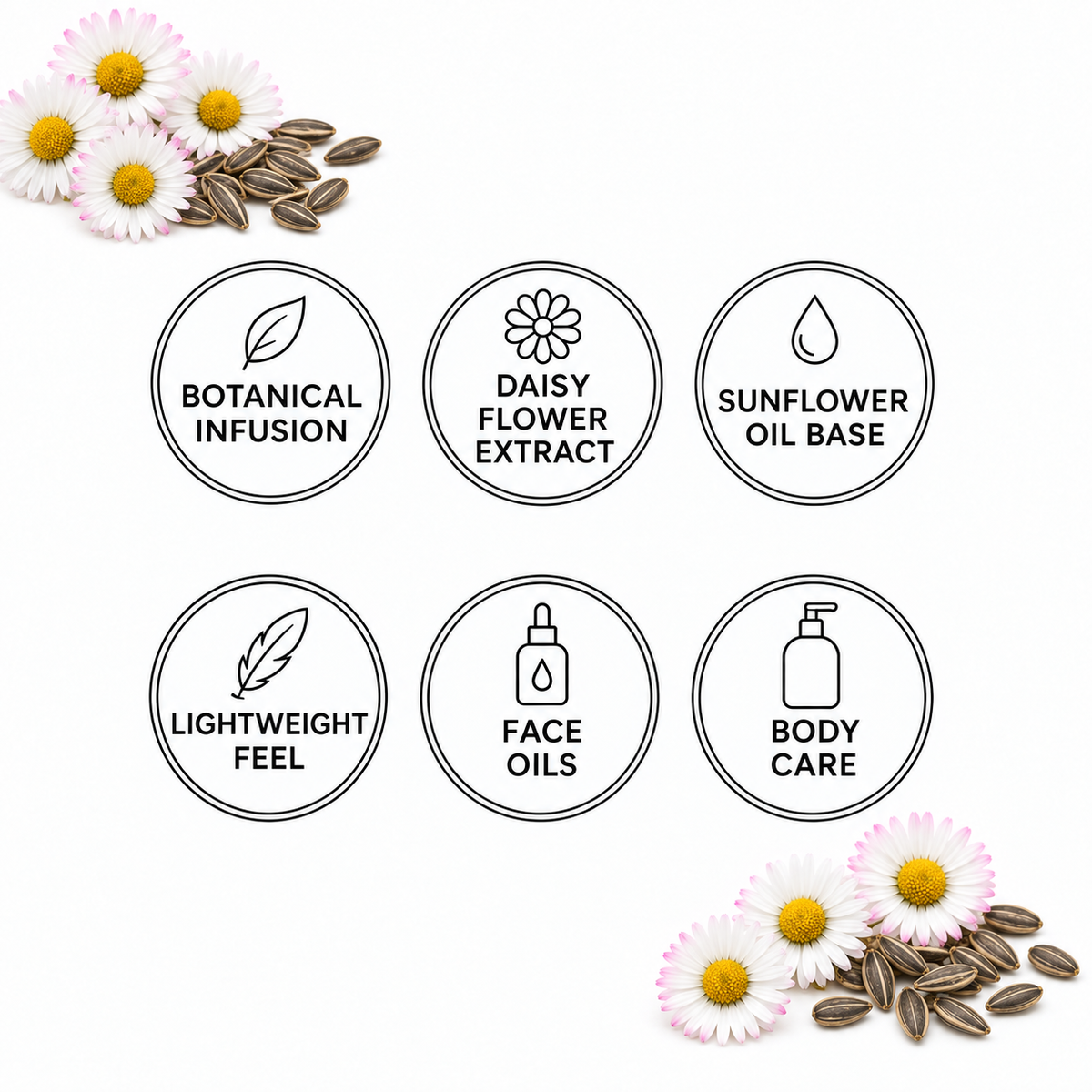 Daisy Flower Oil — Botanical Infusion, Daisy Flower Extract, Sunflower Oil Base, Lightweight Feel, Face Oils, Body Care