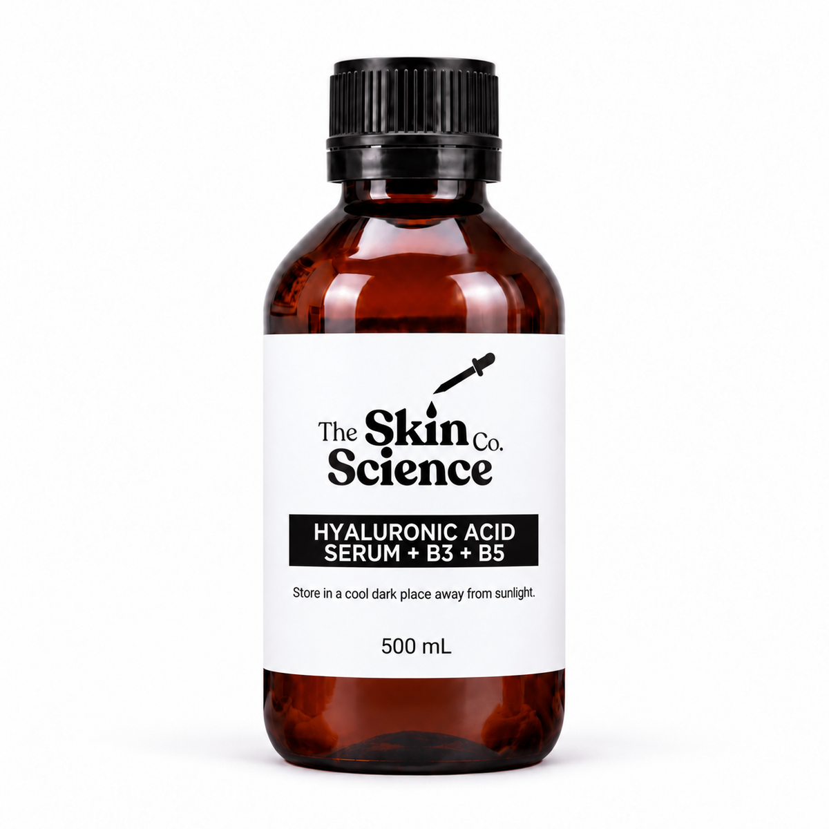 Hyaluronic Acid Serum + B3 + B5 500 mL — SSC amber bottle with black screw cap