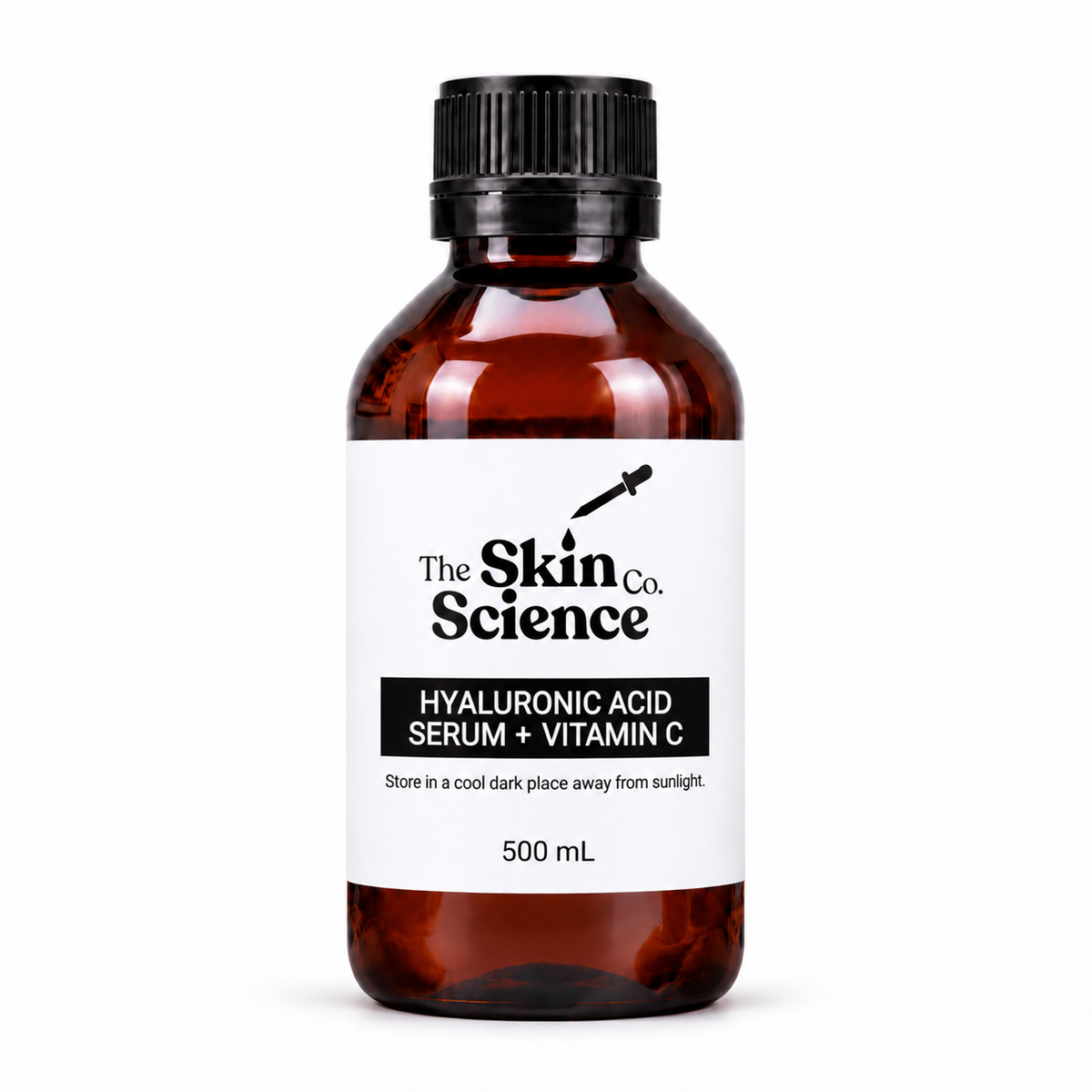 Hyaluronic Acid Serum + Vitamin C 500 mL — SSC amber bottle with black screw cap