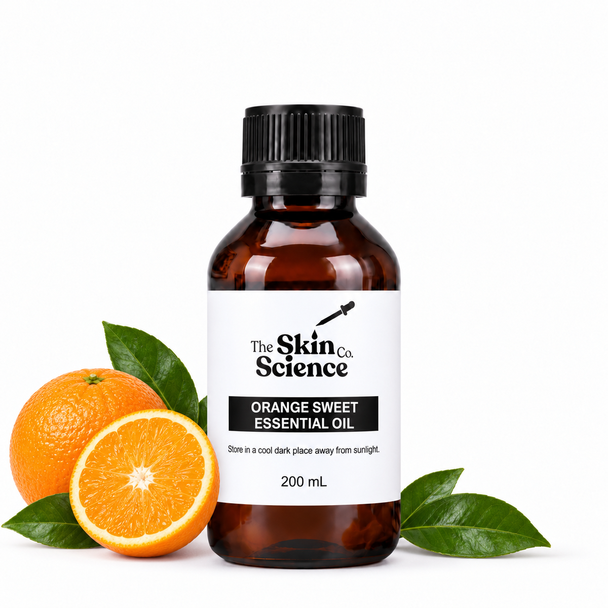 Orange Sweet Essential Oil 200 mL — SSC amber black screw-cap bottle