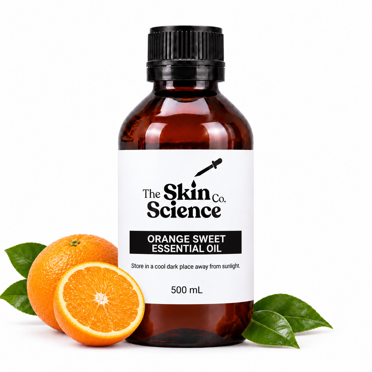 Orange Sweet Essential Oil 500 mL — SSC amber black screw-cap bottle