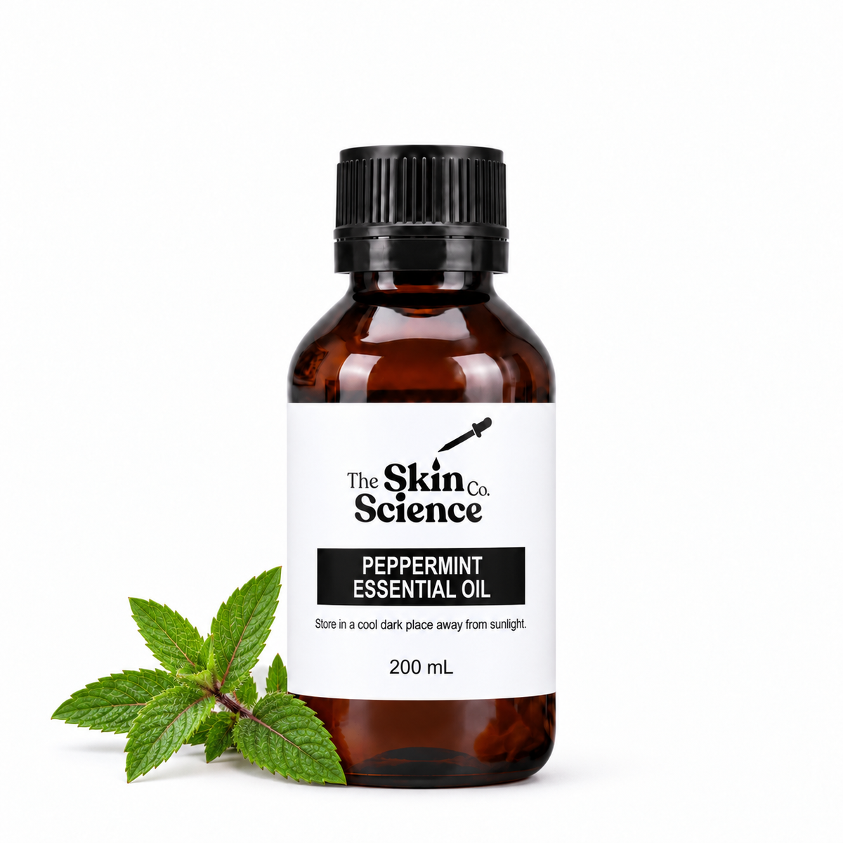 Peppermint Essential Oil 200 mL — SSC amber black-cap bottle