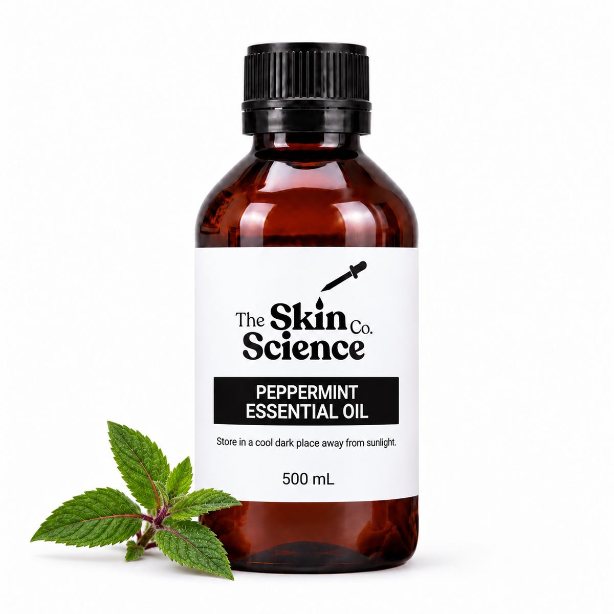 Peppermint Essential Oil 500 mL — SSC amber black-cap bottle