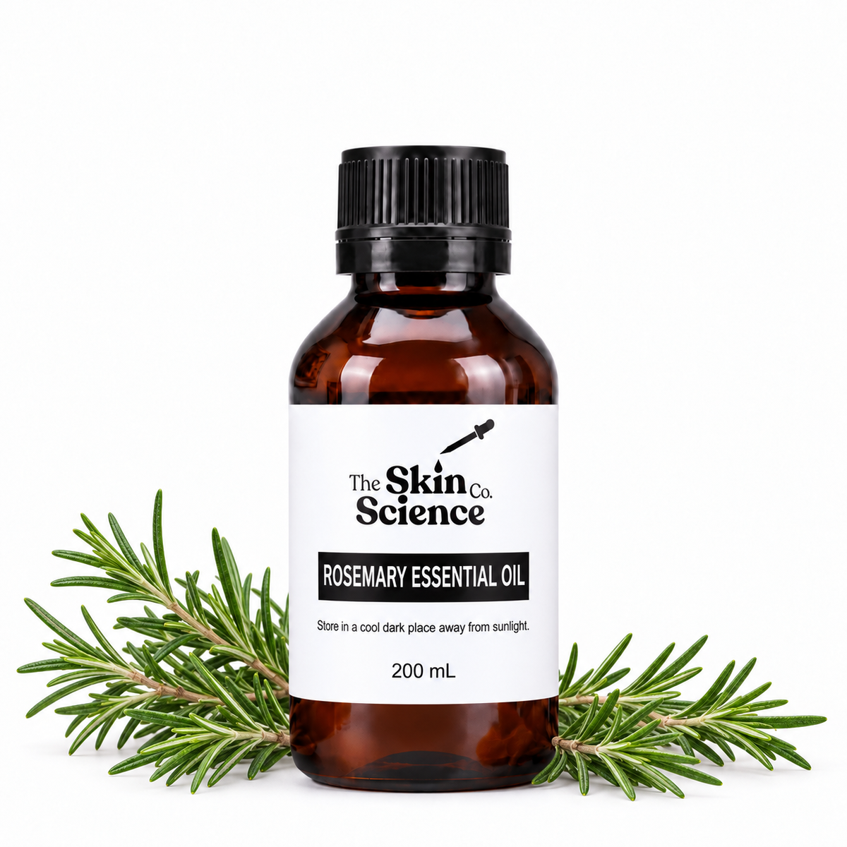 Rosemary Essential Oil 200 mL — SSC amber black-cap bottle
