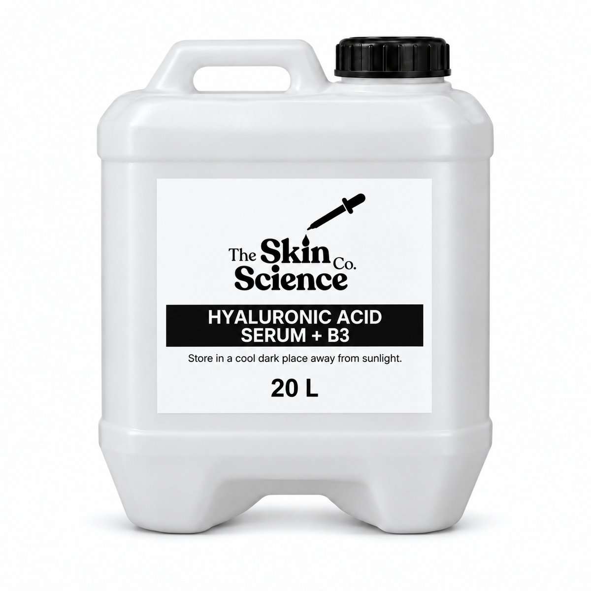 Hyaluronic Acid Serum + B3 20 L — SSC approved white container, handle left and cap right.