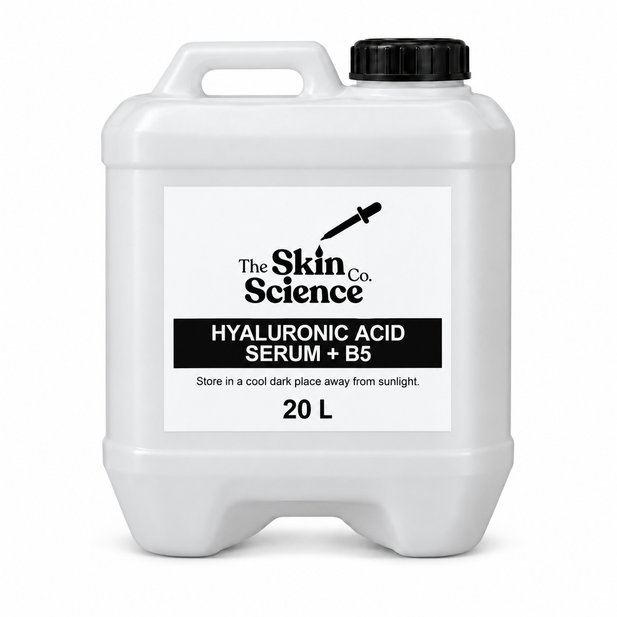 Hyaluronic Acid Serum + B5 20 L — SSC approved white container, handle left and cap right.