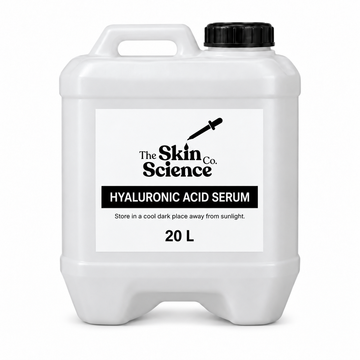 Hyaluronic Acid Serum 20 L — SSC approved white container, handle left and cap right.