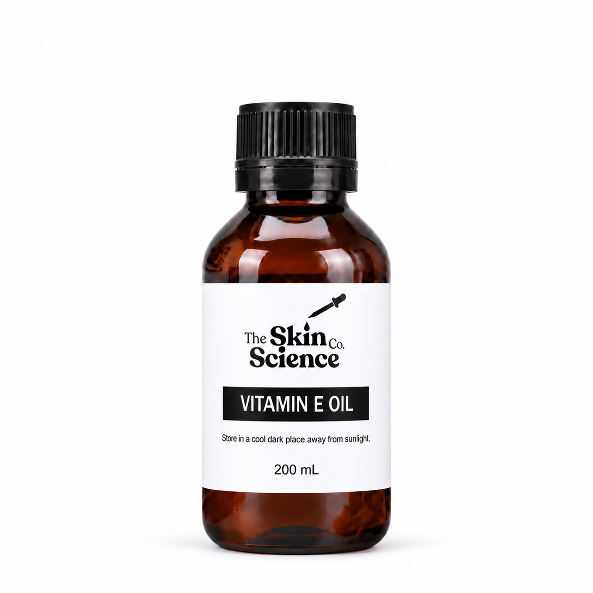 Vitamin E Oil 200 mL — SSC approved amber black-cap bottle.
