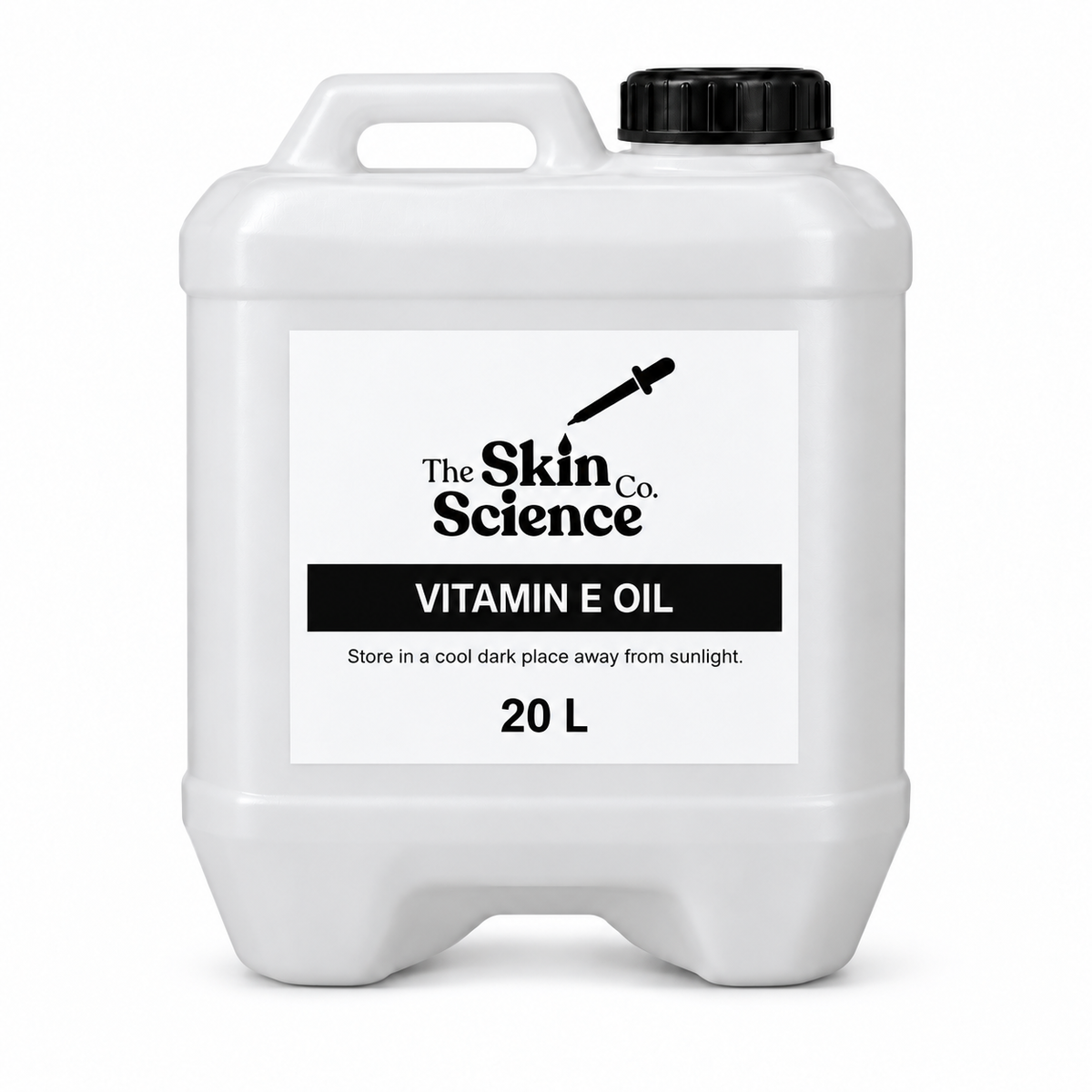Vitamin E Oil 20 L — SSC approved white container, handle left and cap right.