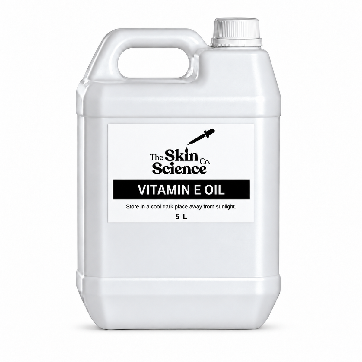 Vitamin E Oil 5 L — SSC approved white container, handle left and cap right.