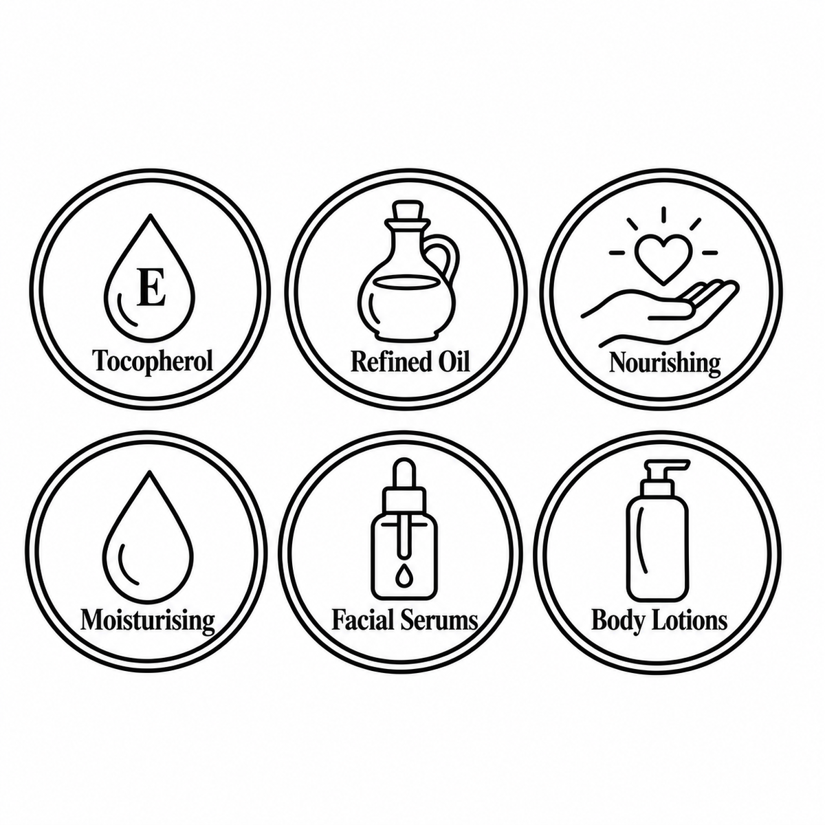 Features: Tocopherol, Refined Oil, Nourishing, Moisturising, Facial Serums, Body Lotions.