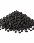 Nigella sativa black cumin (kalonji) seeds on a white background.