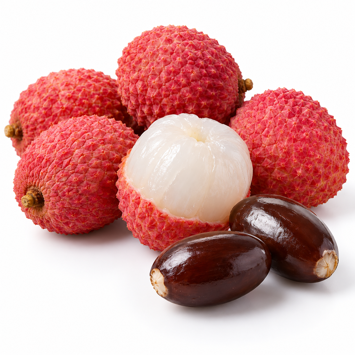 Litchi chinensis fruit and prominent seeds, source of lychee seed oil
