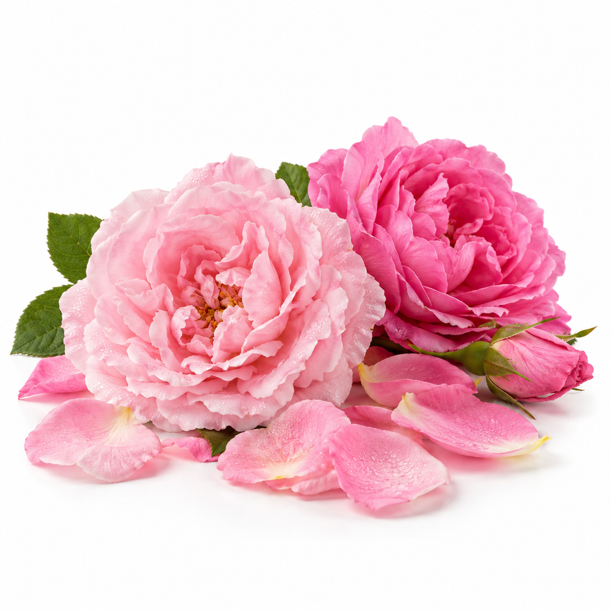 Damask rose blossoms and petals, source of Rose Hydrosol