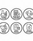 Batch Production Scaling Calculator Spreadsheet feature graphic, digital spreadsheet template | The Skin Science Company