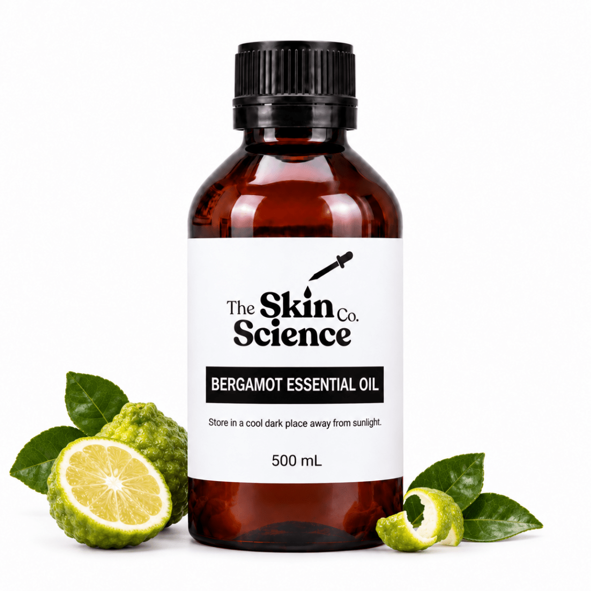 Bergamot Essential Oil, 500 mL, amber black-cap bottle