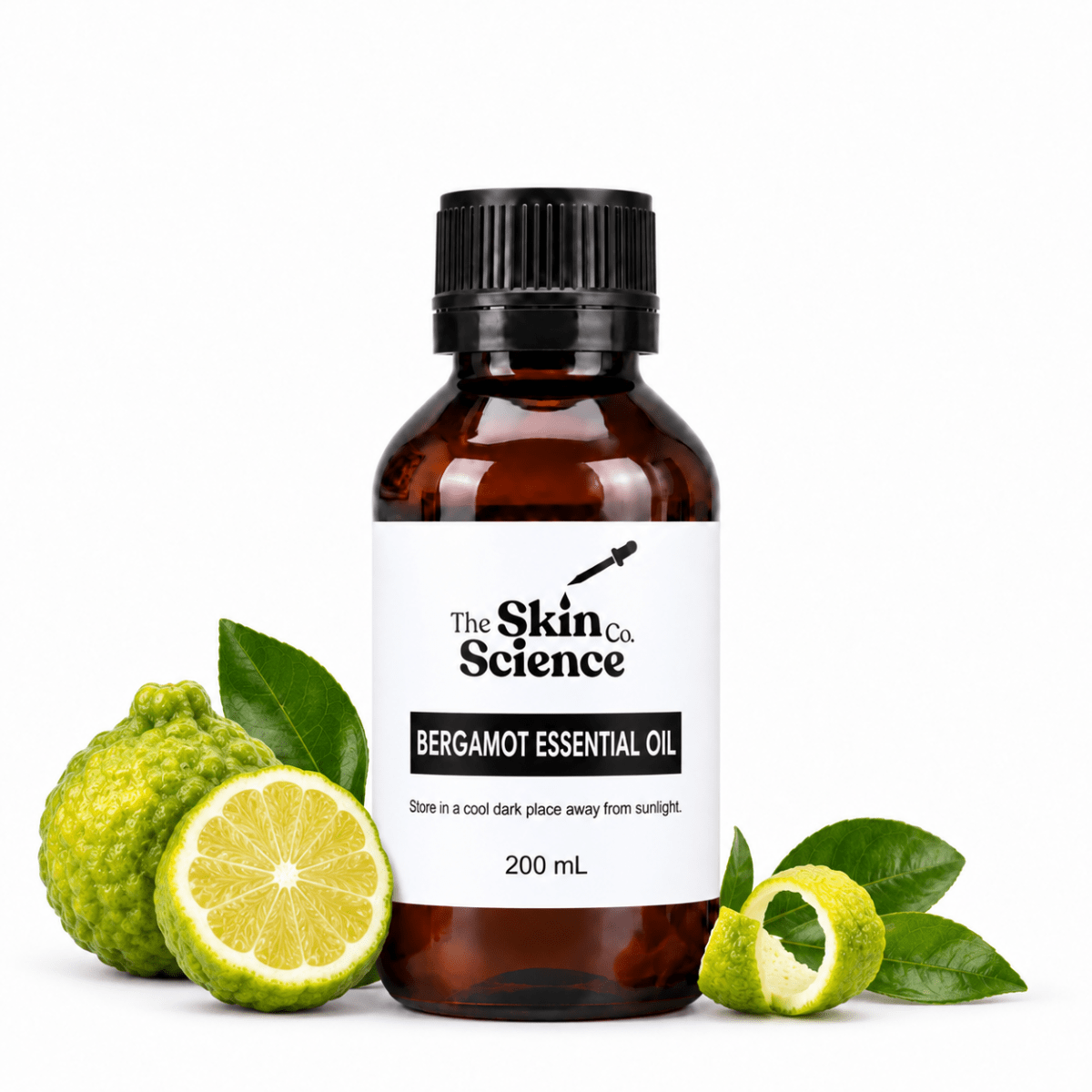 Bergamot Essential Oil, 200 mL, amber black-cap bottle