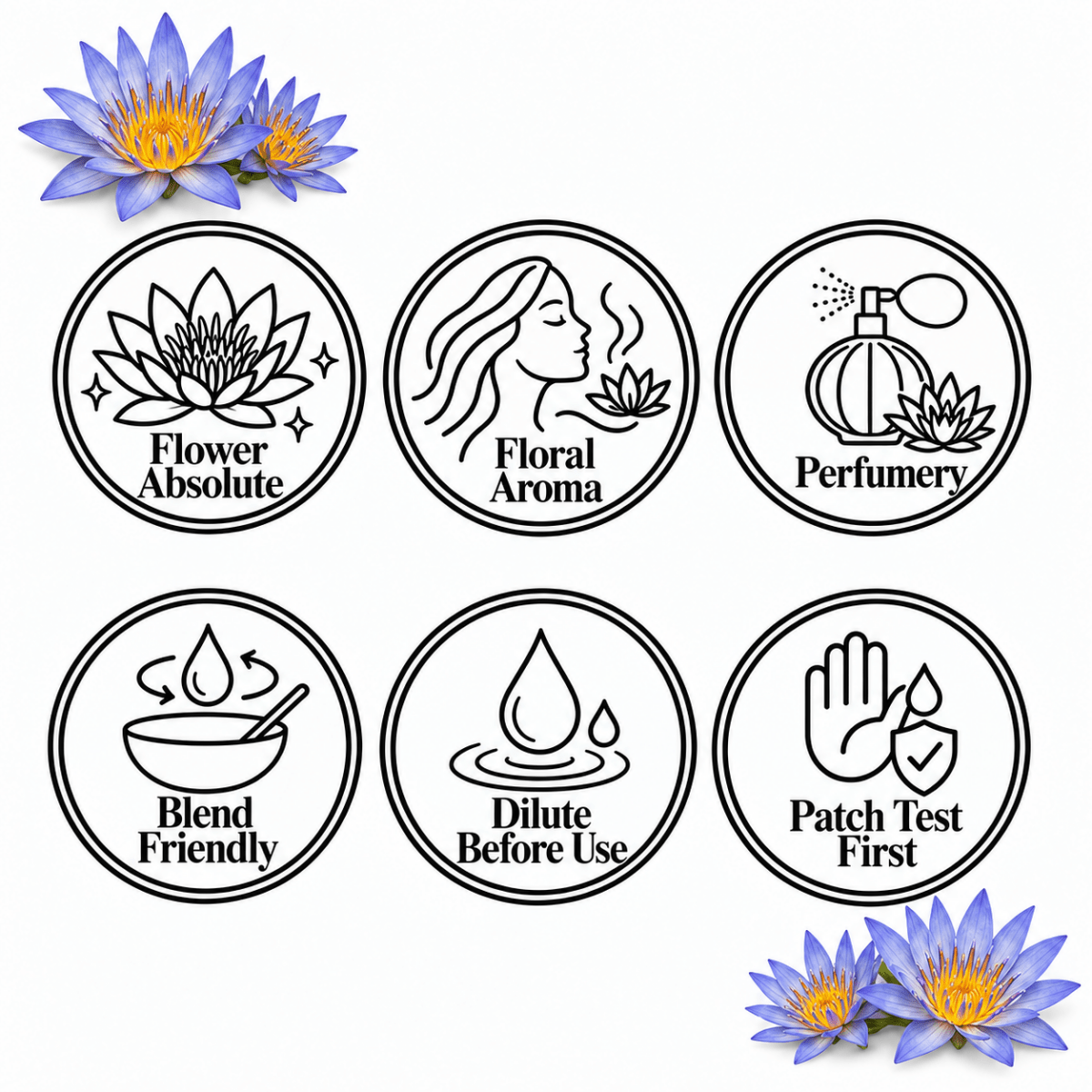 Blue Lotus Absolute Oil, six-circle feature page