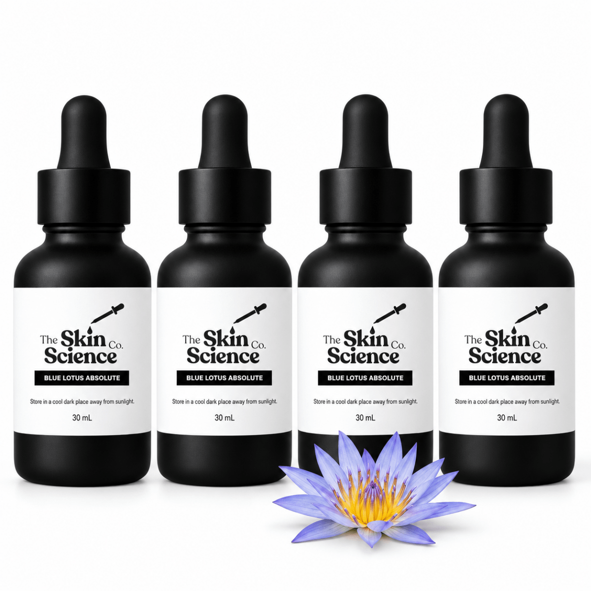 Blue Lotus Absolute Oil, 4 x 30 mL black glass dropper bottles