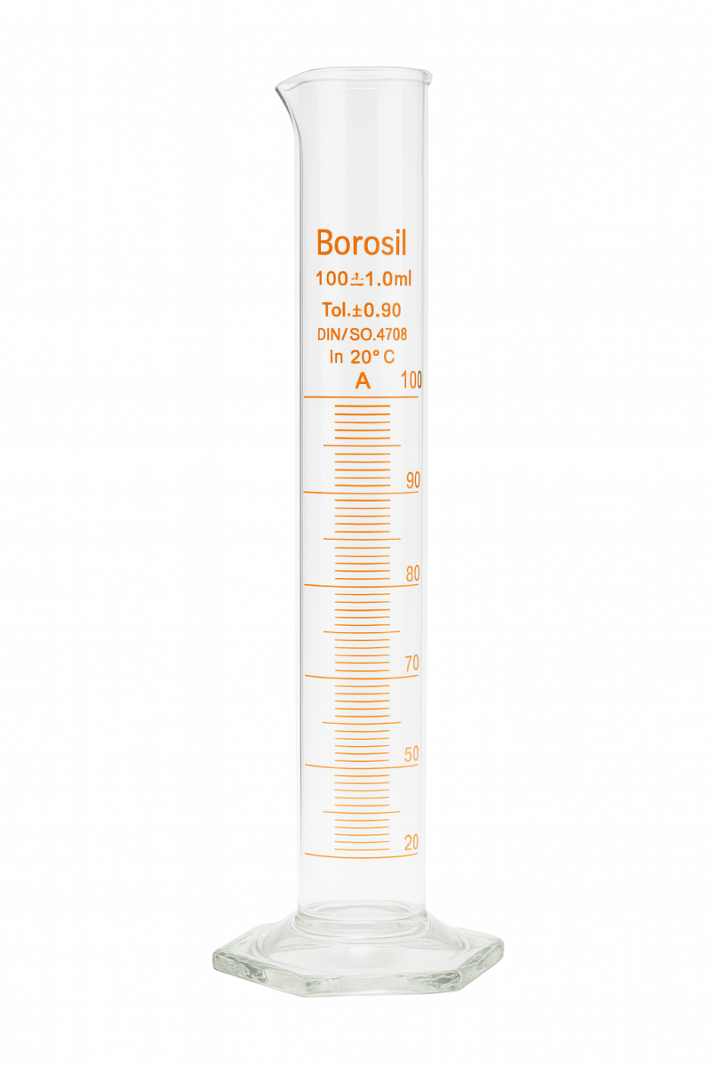 Borosil Glass Graduated Measuring Cylinder Class A 100ml - The SkinScience Company