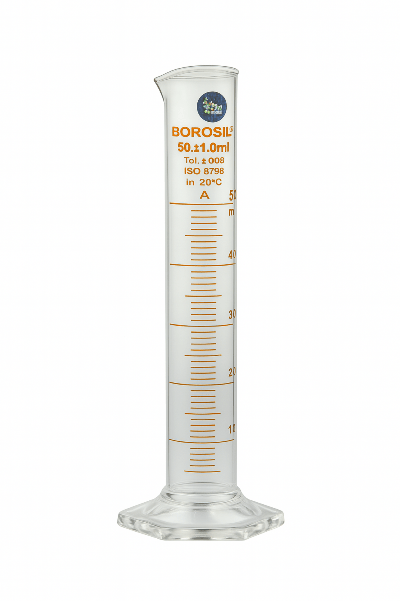 Borosil Glass Graduated Measuring Cylinder Class A 50ml - The SkinScience Company