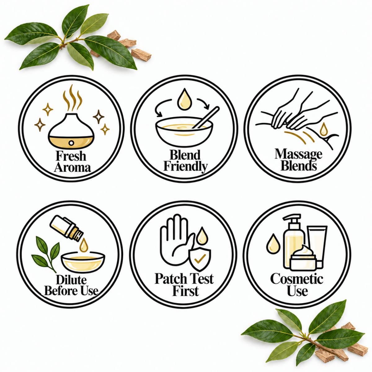 Camphor White Essential Oil — Fresh Aroma, Blend Friendly, Massage Blends, Dilute Before Use, Patch Test First, Cosmetic Use