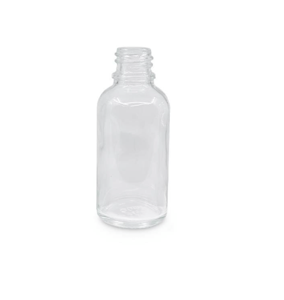Clear 30ml Tamper - Evident Boston Round Glass Bottle with White Eye Dropper - The SkinScience Company