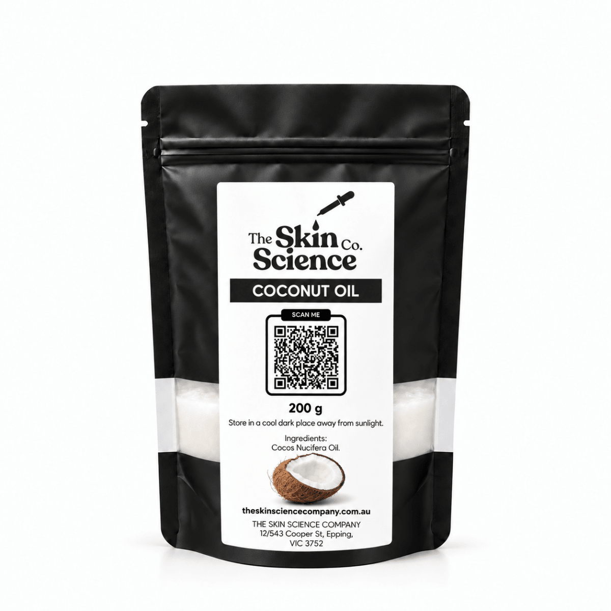 Coconut Oil 200 g, cosmetic-grade carrier oil | The Skin Science Company