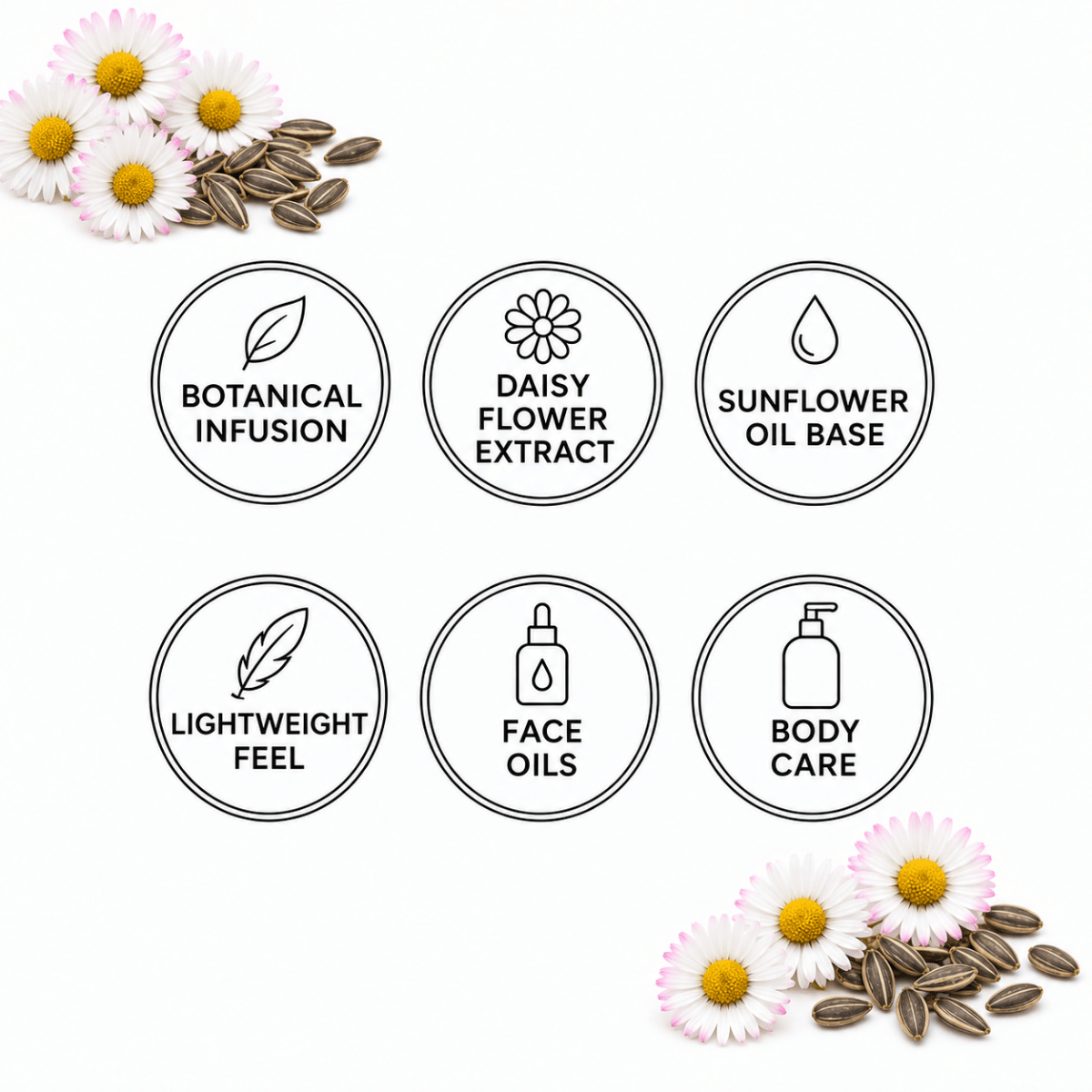Daisy Flower Oil — Botanical Infusion, Daisy Flower Extract, Sunflower Oil Base, Lightweight Feel, Face Oils, Body Care