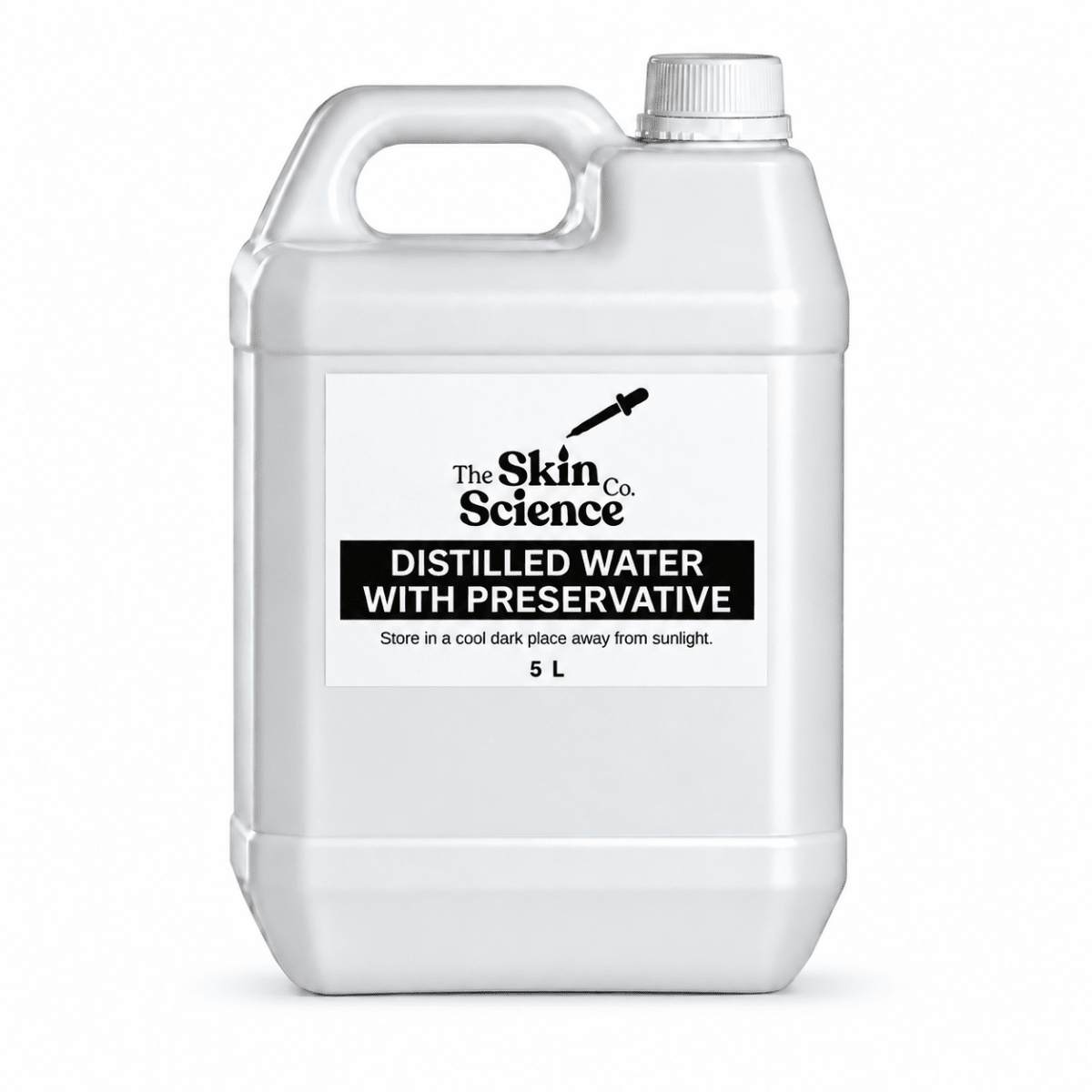 Distilled Water with Preservative (bulk wholesale) 5 L, cosmetic ingredient | The Skin Science Company