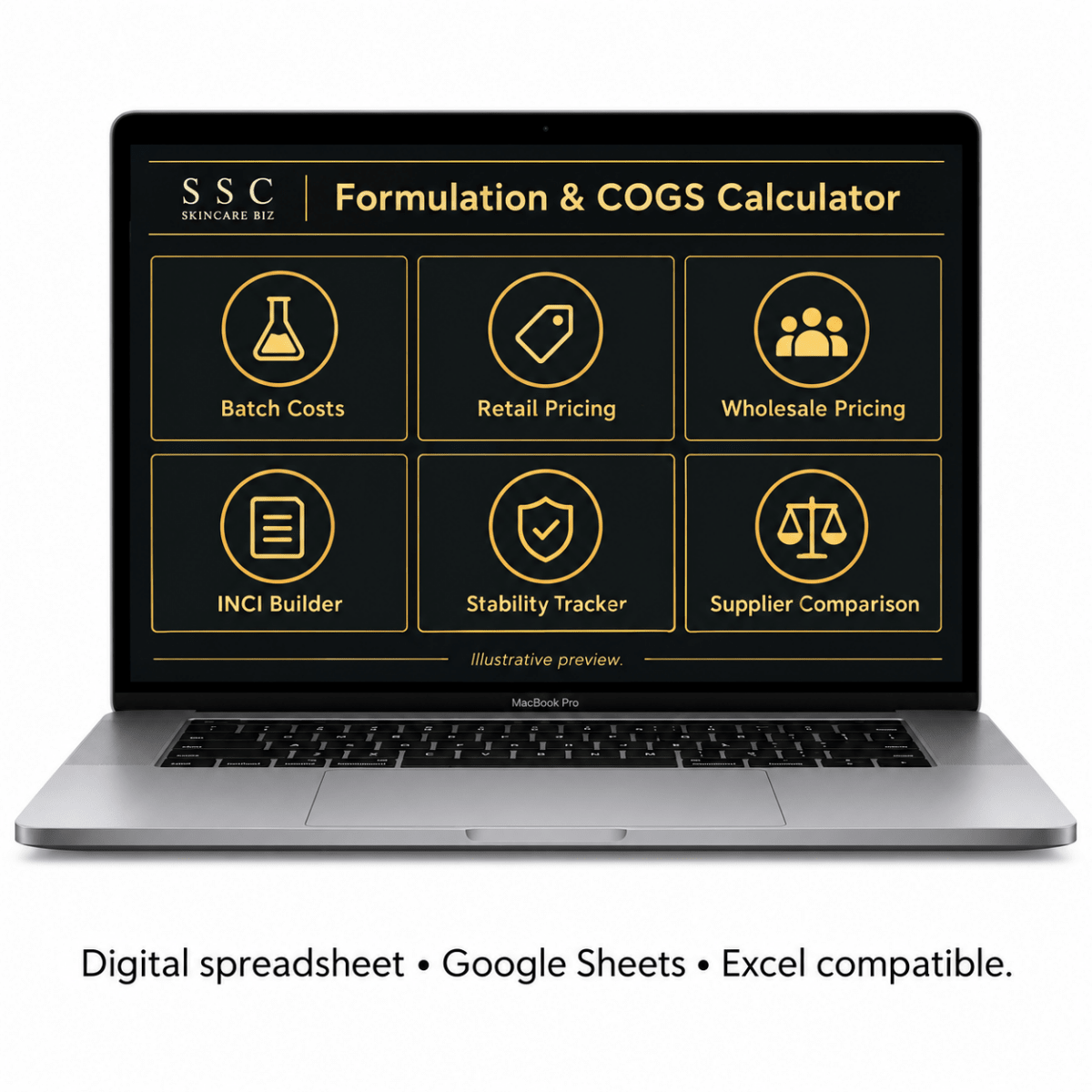 Formulation & COGS Calculator Spreadsheet, digital spreadsheet template | The Skin Science Company