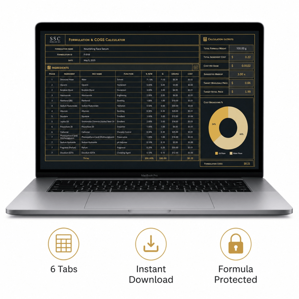 Formulation &amp; COGS Calculator - Spreadsheet - The SkinScience Company