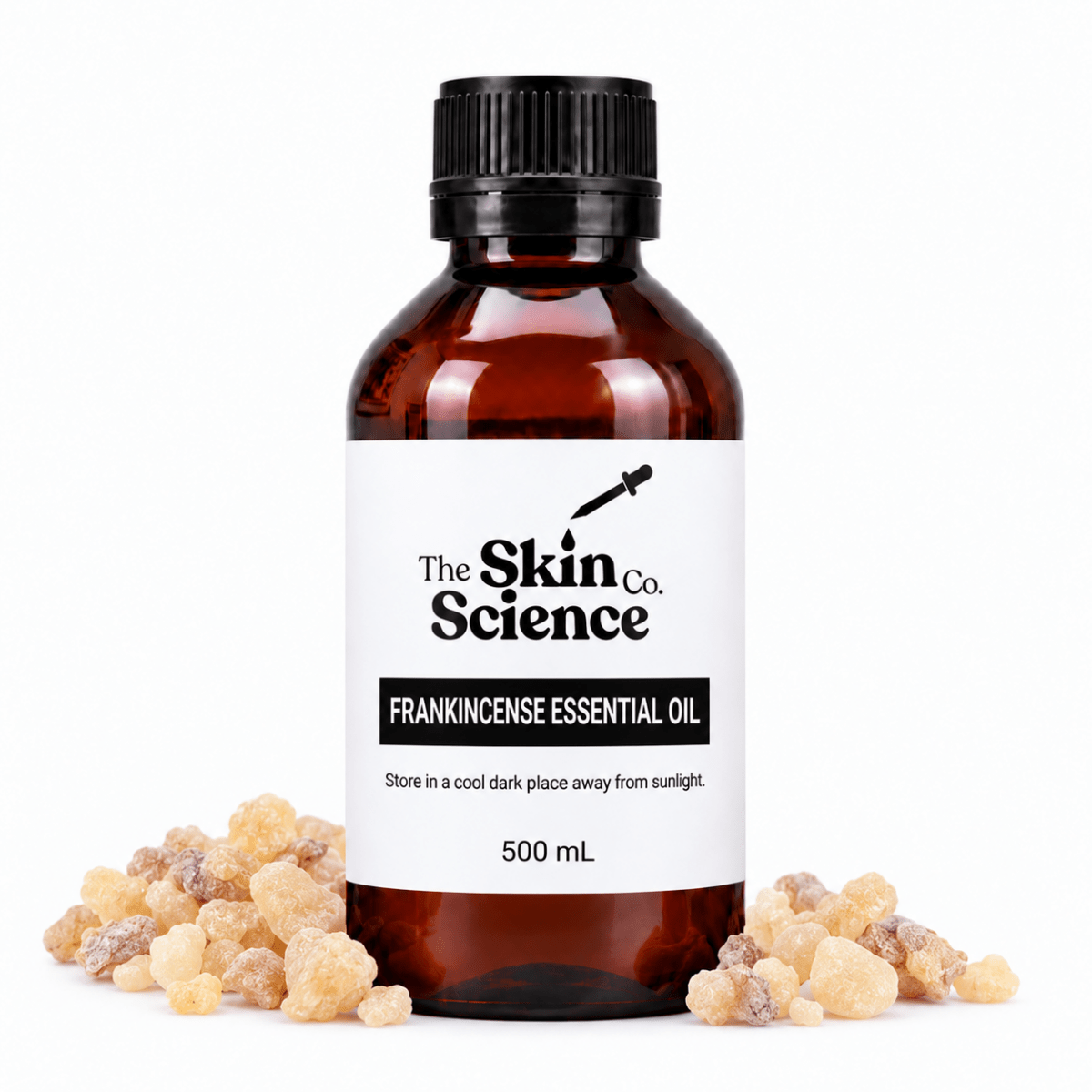 Frankincense Essential Oil 500 mL — SSC approved size-specific amber black-cap bottle