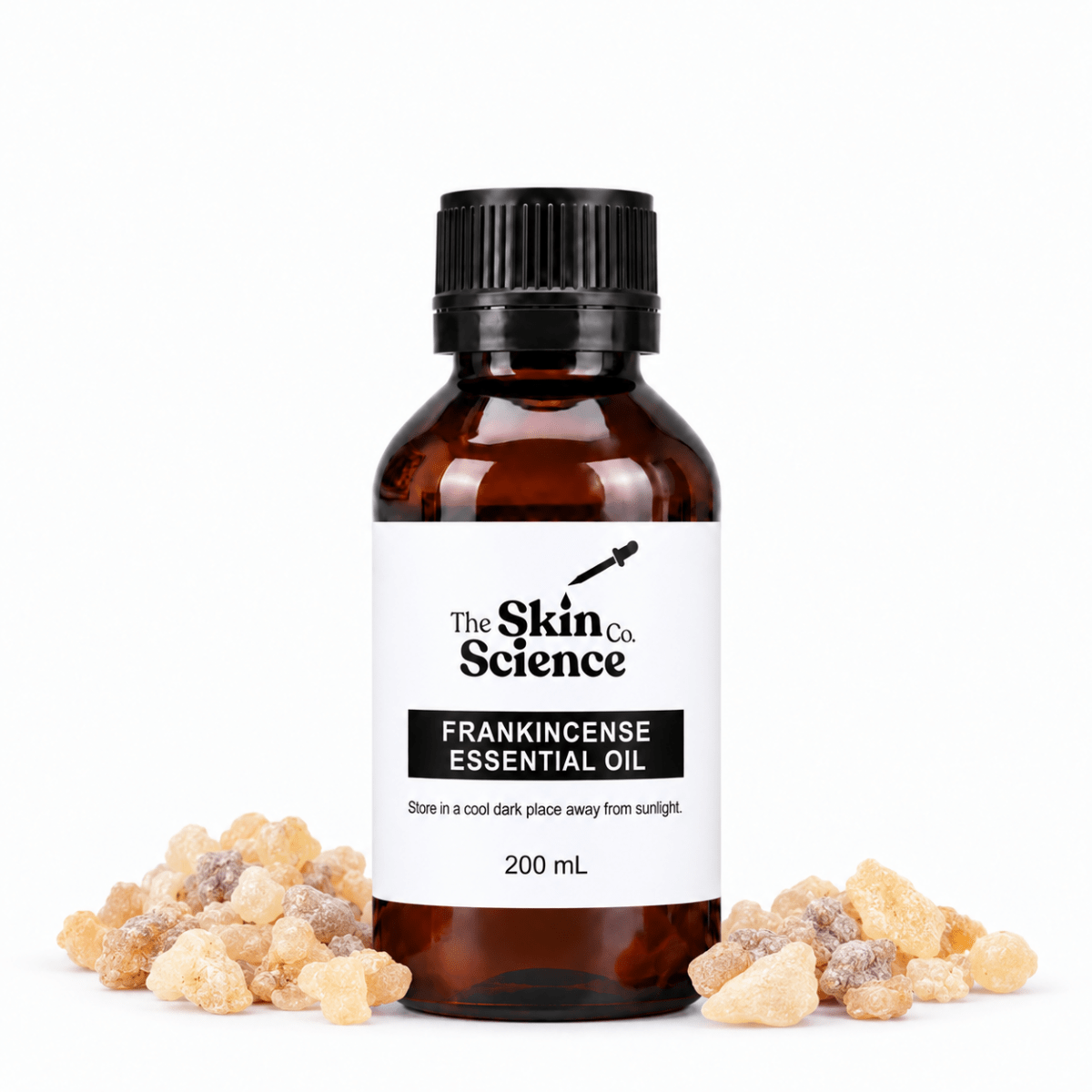 Frankincense Essential Oil 200 mL — SSC approved size-specific amber black-cap bottle